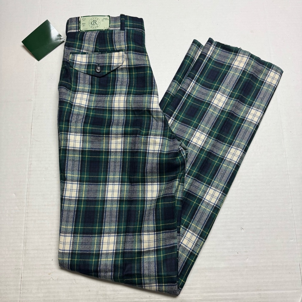 Vintage CLUB ROOM Worsted Wool Straight Leg Pants In Green Plaid Unhemmed Size32